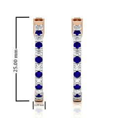 2 CT. Inside  Out Round Natural Diamond and Blue Sapphire Hoop Earrings