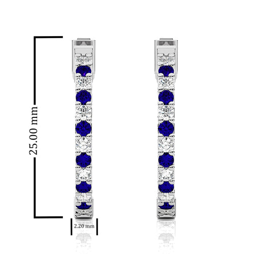 2 CT. Inside  Out Round Natural Diamond and Blue Sapphire Hoop Earrings