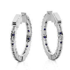 2 CT. Inside  Out Round Natural Diamond and Blue Sapphire Hoop Earrings