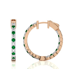 1 3/4 CT. Inside Out Round Natural Diamond and  Emerald  Hoop Earrings