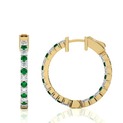 1 3/4 CT. Inside Out Round Natural Diamond and  Emerald  Hoop Earrings