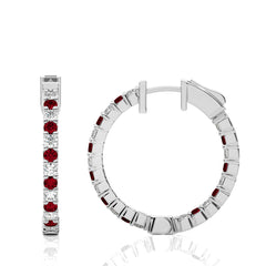 2 CT. Inside Out Round  Natural Diamond and Ruby Hoop Earrings