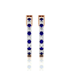 1 1/2 CT. Inside Out Round Natural Diamond and Blue Sapphire Hoop Earrings