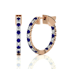 1 1/2 CT. Inside Out Round Natural Diamond and Blue Sapphire Hoop Earrings