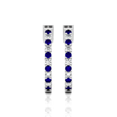 1 1/2 CT. Inside Out Round Natural Diamond and Blue Sapphire Hoop Earrings