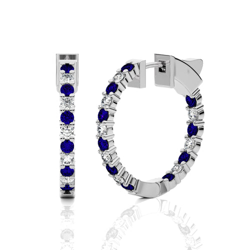 1 1/2 CT. Inside Out Round Natural Diamond and Blue Sapphire Hoop Earrings