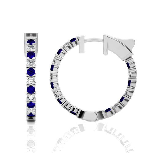 1 1/2 CT. Inside Out Round Natural Diamond and Blue Sapphire Hoop Earrings