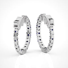 1 1/2 CT. Inside Out Round Natural Diamond and Blue Sapphire Hoop Earrings