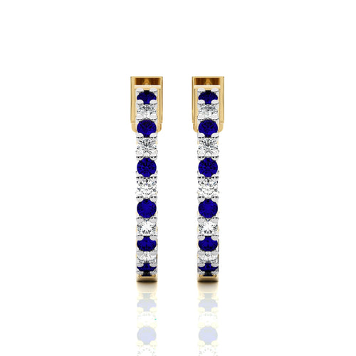 1 1/2 CT. Inside Out Round Natural Diamond and Blue Sapphire Hoop Earrings