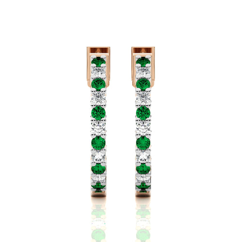 1 1/4 CT. Inside Out Round Natural Diamond and Emerald Hoop Earrings