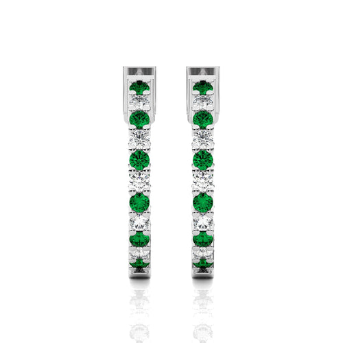 1 1/4 CT. Inside Out Round Natural Diamond and Emerald Hoop Earrings