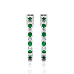 1 1/4 CT. Inside Out Round Natural Diamond and Emerald Hoop Earrings