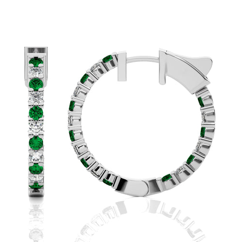 1 1/4 CT. Inside Out Round Natural Diamond and Emerald Hoop Earrings