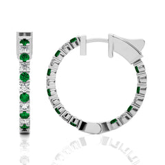 1 1/4 CT. Inside Out Round Natural Diamond and Emerald Hoop Earrings