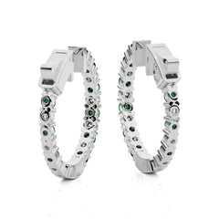 1 1/4 CT. Inside Out Round Natural Diamond and Emerald Hoop Earrings