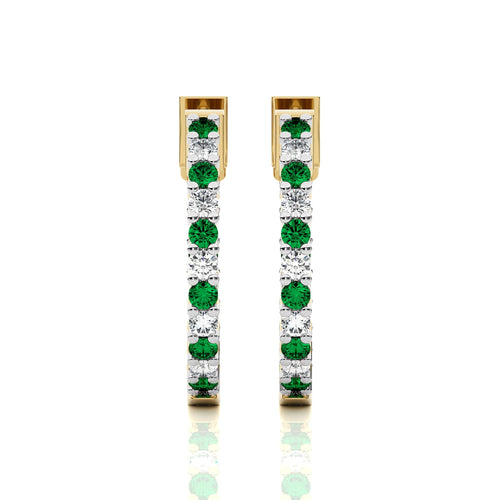 1 1/4 CT. Inside Out Round Natural Diamond and Emerald Hoop Earrings