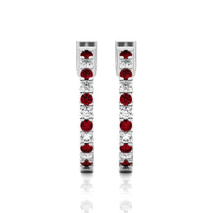 1 1/2 CT. Inside Out Round  Natural Diamond and Ruby Hoop Earrings