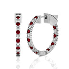 1 1/2 CT. Inside Out Round  Natural Diamond and Ruby Hoop Earrings