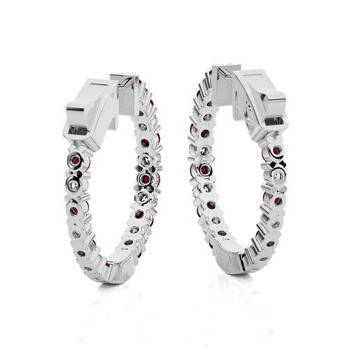 1 1/2 CT. Inside Out Round  Natural Diamond and Ruby Hoop Earrings