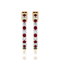 1 1/2 CT. Inside Out Round  Natural Diamond and Ruby Hoop Earrings