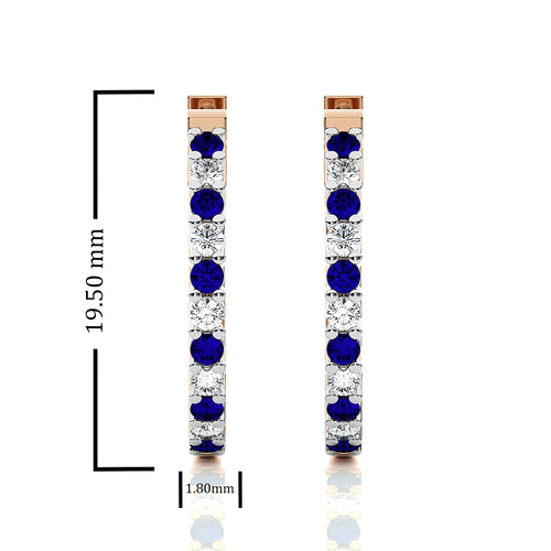1/2 CT. Round Natural Diamond and Blue Sapphire Eternity Hoop Earrings
