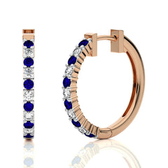 1/2 CT. Round Natural Diamond and Blue Sapphire Eternity Hoop Earrings