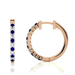 1/2 CT. Round Natural Diamond and Blue Sapphire Eternity Hoop Earrings