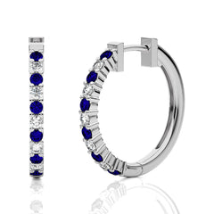 1/2 CT. Round Natural Diamond and Blue Sapphire Eternity Hoop Earrings