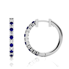 1/2 CT. Round Natural Diamond and Blue Sapphire Eternity Hoop Earrings