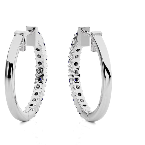 1/2 CT. Round Natural Diamond and Blue Sapphire Eternity Hoop Earrings