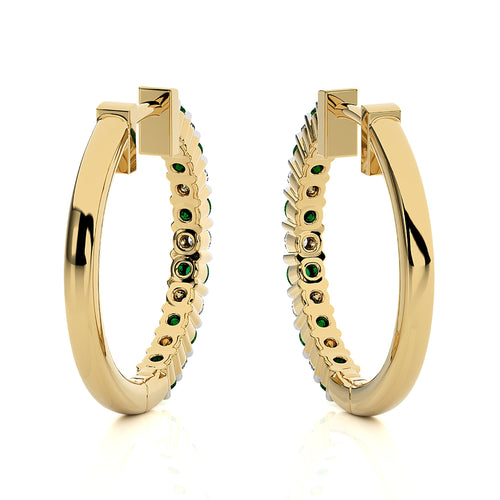 1/2 CT. Round  Natural Diamond and Emerald Eternity Hoop Earrings