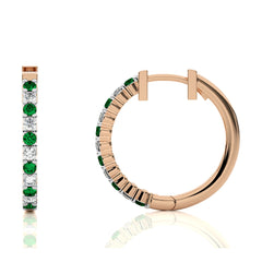 1/2 CT. Round  Natural Diamond and Emerald Eternity Hoop Earrings