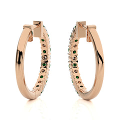 1/2 CT. Round  Natural Diamond and Emerald Eternity Hoop Earrings