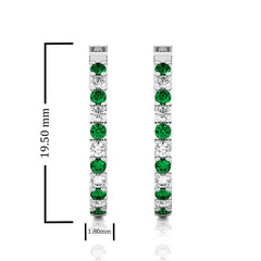 1/2 CT. Round  Natural Diamond and Emerald Eternity Hoop Earrings