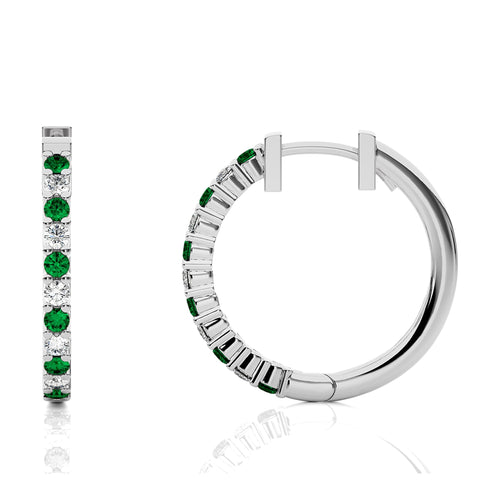 1/2 CT. Round  Natural Diamond and Emerald Eternity Hoop Earrings