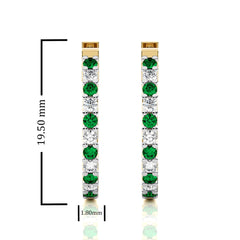 1/2 CT. Round  Natural Diamond and Emerald Eternity Hoop Earrings