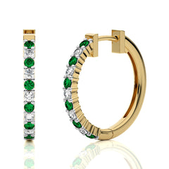 1/2 CT. Round  Natural Diamond and Emerald Eternity Hoop Earrings