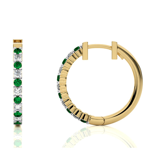 1/2 CT. Round  Natural Diamond and Emerald Eternity Hoop Earrings