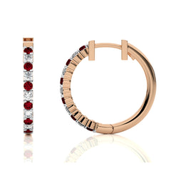 1/2 CT. Round Natural Diamond and Ruby Eternity Hoop Earrings