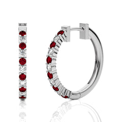 1/2 CT. Round Natural Diamond and Ruby Eternity Hoop Earrings