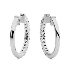 1/2 CT. Round Natural Diamond and Ruby Eternity Hoop Earrings