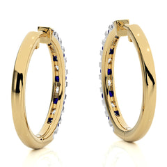 1 CT. Round Natural Diamond and Blue Sapphire Eternity Hoop Earrings