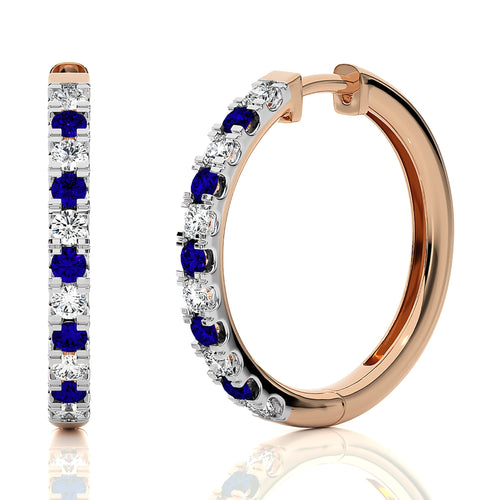 1 CT. Round Natural Diamond and Blue Sapphire Eternity Hoop Earrings