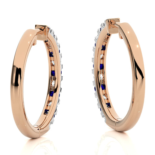 1 CT. Round Natural Diamond and Blue Sapphire Eternity Hoop Earrings