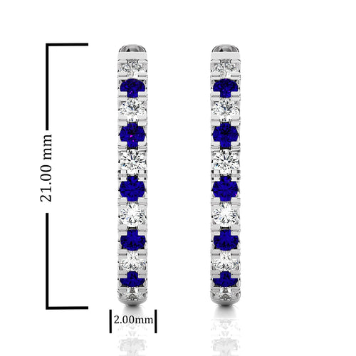 1 CT. Round Natural Diamond and Blue Sapphire Eternity Hoop Earrings