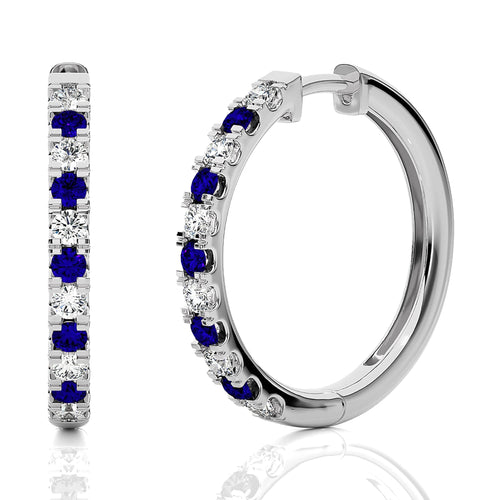 1 CT. Round Natural Diamond and Blue Sapphire Eternity Hoop Earrings