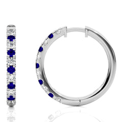1 CT. Round Natural Diamond and Blue Sapphire Eternity Hoop Earrings