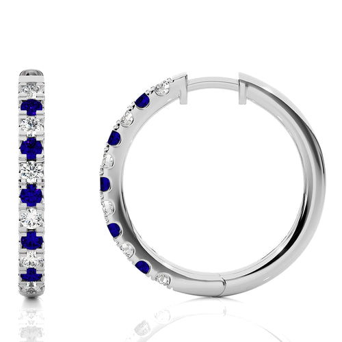 1 CT. Round Natural Diamond and Blue Sapphire Eternity Hoop Earrings