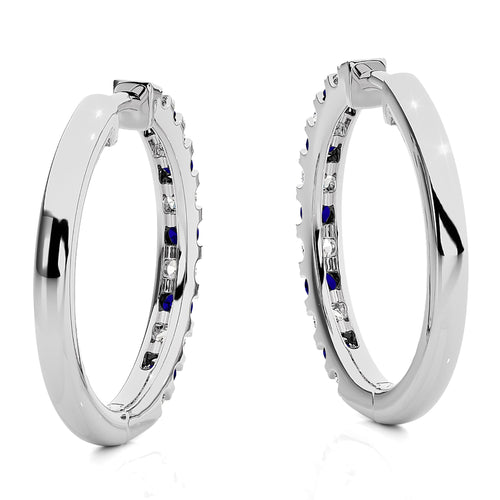 1 CT. Round Natural Diamond and Blue Sapphire Eternity Hoop Earrings