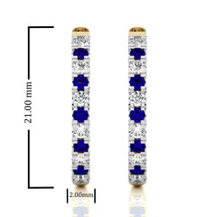 1 CT. Round Natural Diamond and Blue Sapphire Eternity Hoop Earrings